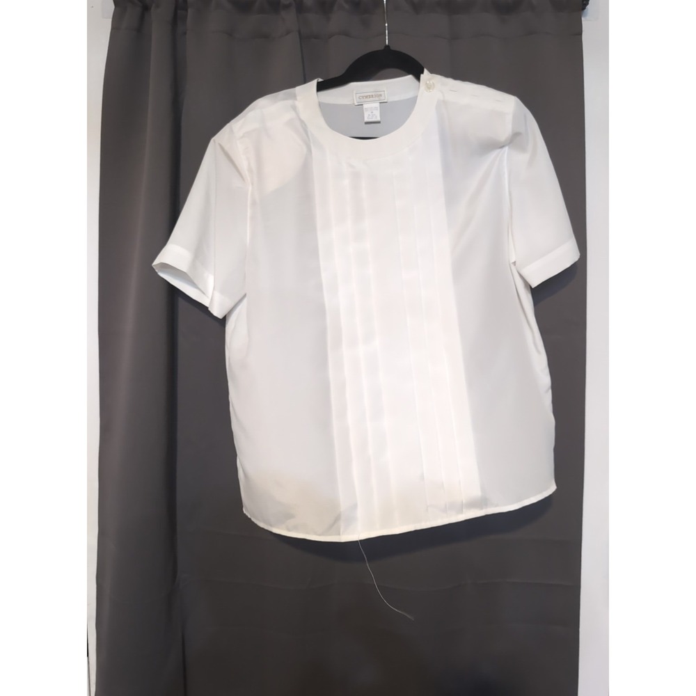 Cymbrion White Short‎ Sleeve Pleated Front Blouse, Women's Size 14, Vintage